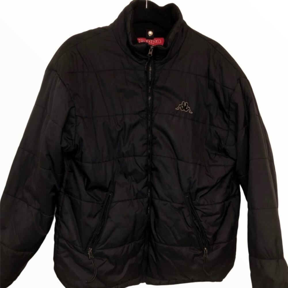 Kappa Puffer Jacket Full Zip Pockets 100% Cotton High Neck Black Large
